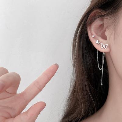 Серьги-гвоздики с асимметричной кисточкой из стерлингового серебра 925 пробы в виде бабочки для женщин, украшения для вечеринок, аксессуары Eh1649