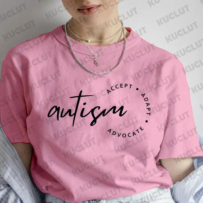 Autism Awareness Short Sleeve Tees Casual Female Clothing Graphic Tops Women Streetwear Oversized Fashion Autism Accept T-shirt
