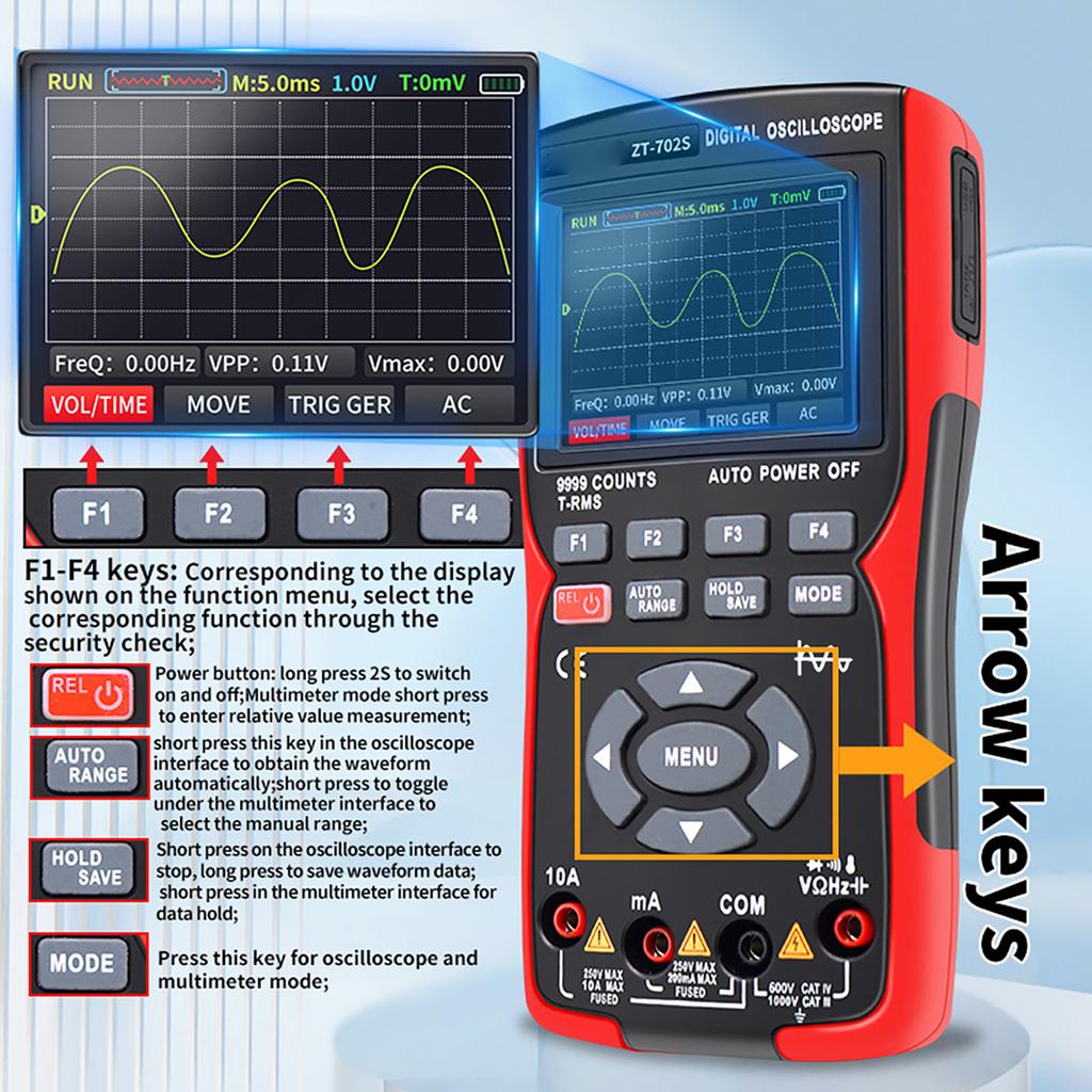 Digital Oscilloscope Multimeter 48MSaCelsiuss Sampling Rate 10Mhz Bandwidth  9 Counts True   2.8inch   Color Display Multimetro
