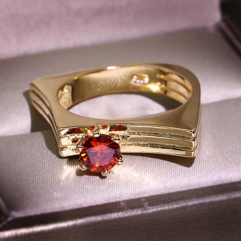 Роскошное кольцо из желтого золота с красным цирконом, подвески, ювелирные изделия, перекрестный дизайн, кристалл CZ, обручальные кольца, ювелирные изделия для помолвки