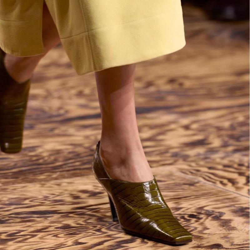 Модные европейско-американские туфли на высоком толстом каблуке с квадратным носком, с каменным узором, для модных показов, для работы, повседневные, женские одинарные туфли 42