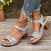 Coarse Heeled Sandals for Women's Outdoor Wear, Summer New Style Coarse Heeled Plus Size High-heeled Sandals for Women's Casual Comfort