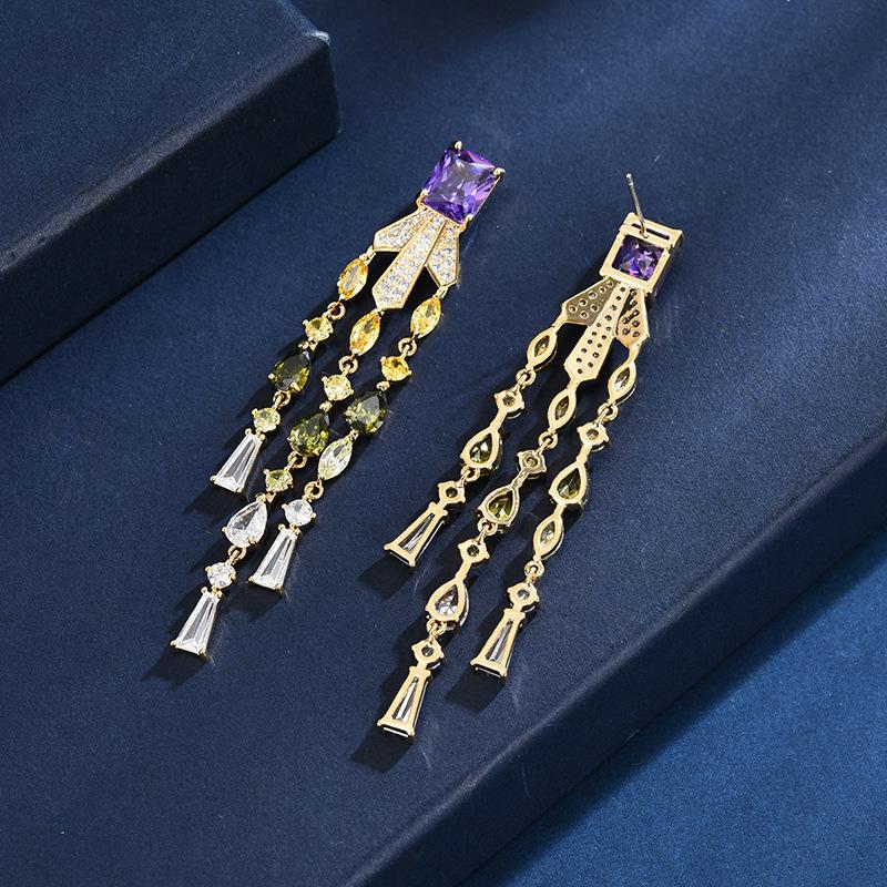 Серьги Light Luxury Color Zircon Atmosphere Color, модные, темпераментные, чувственные серьги