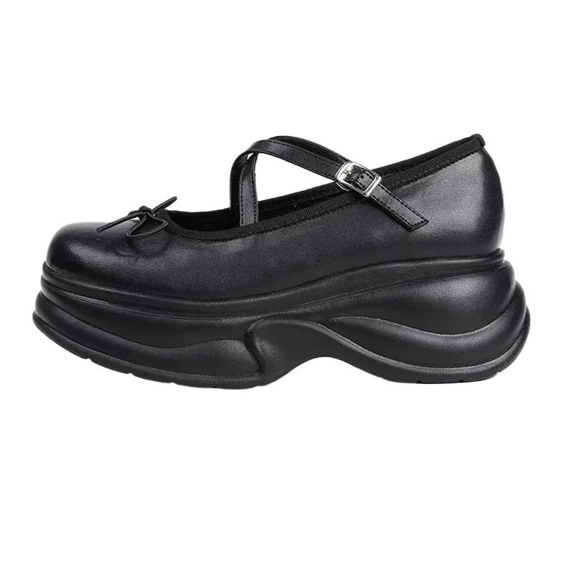 Мода 2025 Бренд Женская обувь Ремешок с пряжкой Женские туфли на высоком каблуке Модные туфли-лодочки с бантом Однотонные Новые Ретро Толстая подошва Балетки