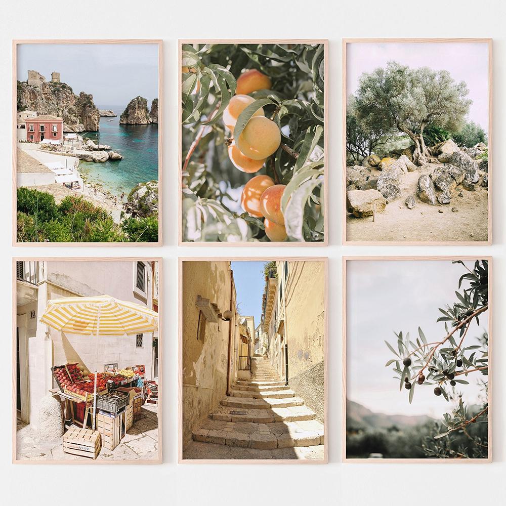 Italy Gallery Wall Art Pictures Sicily Landscape Prints Mediterranean Posters Modern Boho Travel Scenery Canvas Painting Decor