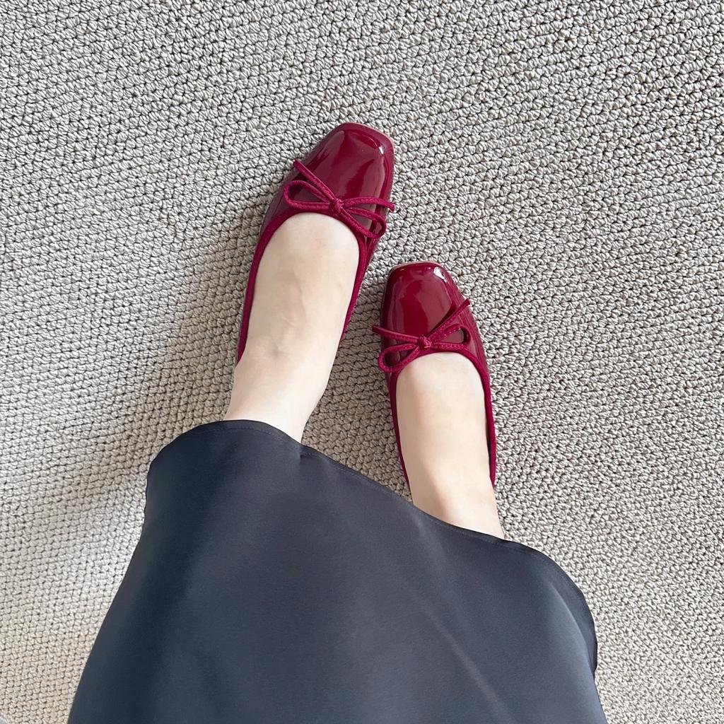 Овчина~ Невидимое увеличение внутренней высоты 5 см Обувь Универсальные туфли-лодочки с бантом Женская обувь из головной кожи с легким вырезом балетки