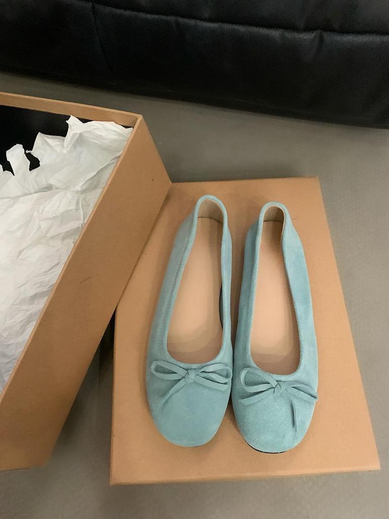 French Suede Bow Ballet Shoes Women's 2025 Spring New Gentle One-pedal Soft-faced Flat-soled Single Shoes Tide