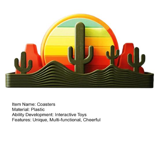 Sundowner Coaster Set with Cactus Toothpick Holder Mountain Salt & Pepper Shakers And Sun Bottle Opener Desert-Themed Table Decor for Party