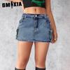Denim Skirt Women's Summer Vintage Stretch Slim Cargo Pocket Skirt