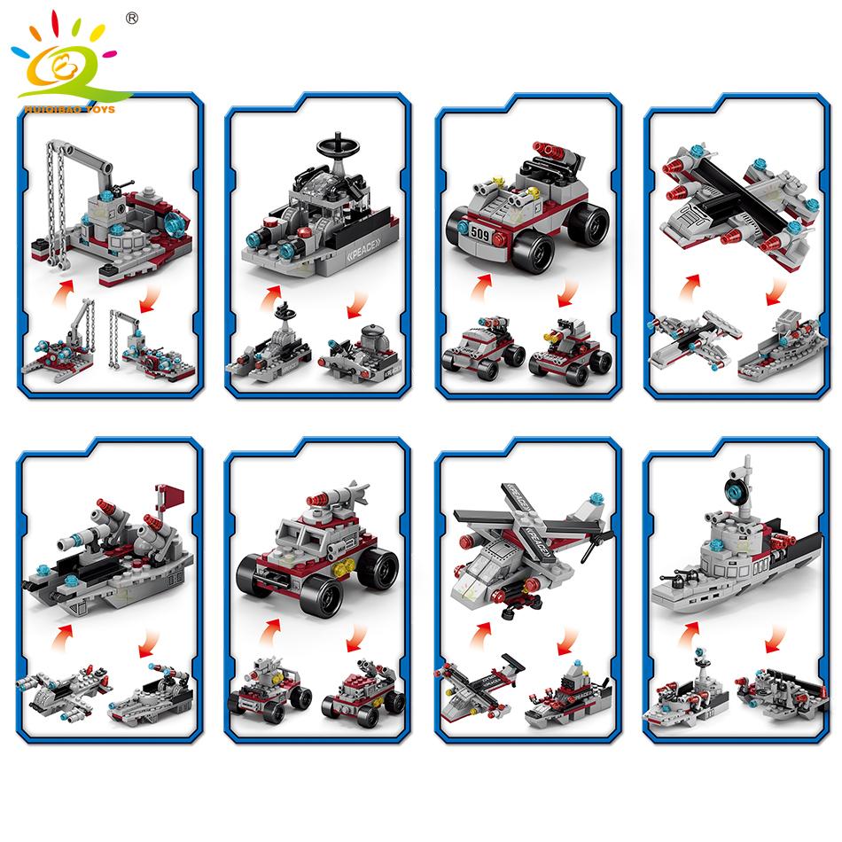 Military Ship 554pcs 8in1 Aircraft Cruiser Building Blocks Army Warship Plane Truck Bricks City Children Toys for Boy