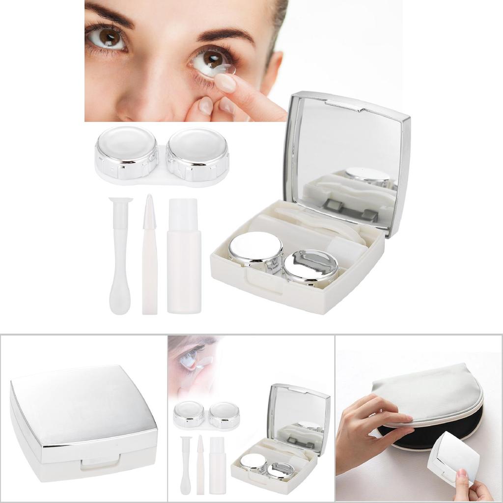 Mini Contact Lens Holder Eye Care Lenses Container Case Portable Mirror Box White