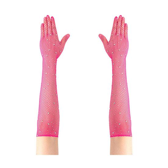Long Rhinestone Fishnet Gloves for Women Sparkly Mesh Elbow Length Gloves for Rave Party Halloween Wedding Costume Accessories