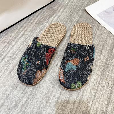 Модные новые осенние женские тапочки с круглым носком на плоской подошве для женщин. Закрытые туфли на платформе для дома, удобные нескользящие туфли.