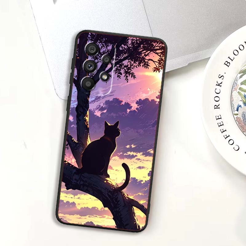 Мультяшный Милый Кот Для Samsung A73 A72 A71 A55 A54 A53 A52 A51 A13 A22 A16 A15 A12 A14 A26 A07 5G Черный Чехол для Телефона