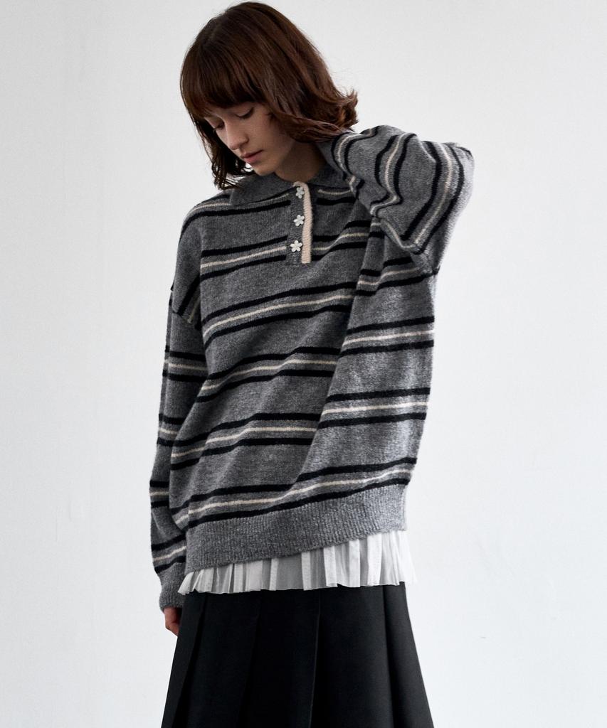 MITTE Wool Stripe Collor Knit_Gray Stripe
