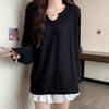 New ArrivalS Open Run Women S baSic Color Weaved Box Fit Slit Long Sleeve Tee
