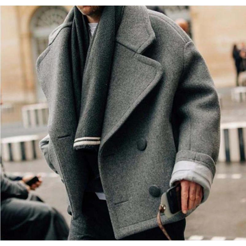 Lapel Woolen Jacket Men's Independent Station European and American Autumn and Winter Street Trendy Short Shoulder Drop