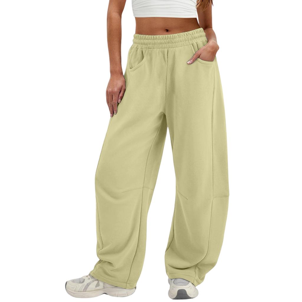 Women's Fashionable Solid Color Elastic Waist Pocket Casual Sweatpants Pants