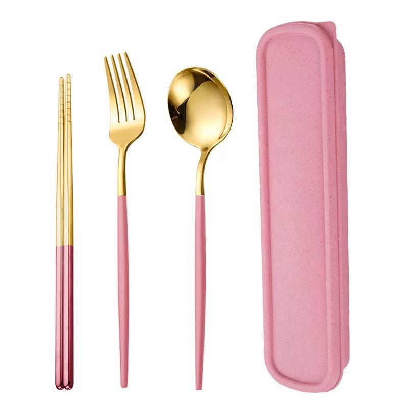 Дорожный набор столовых приборов из нержавеющей стали 410: Вилка, Ложка и Палочки в Подарочной Коробке. Идеально подходит для студентов!