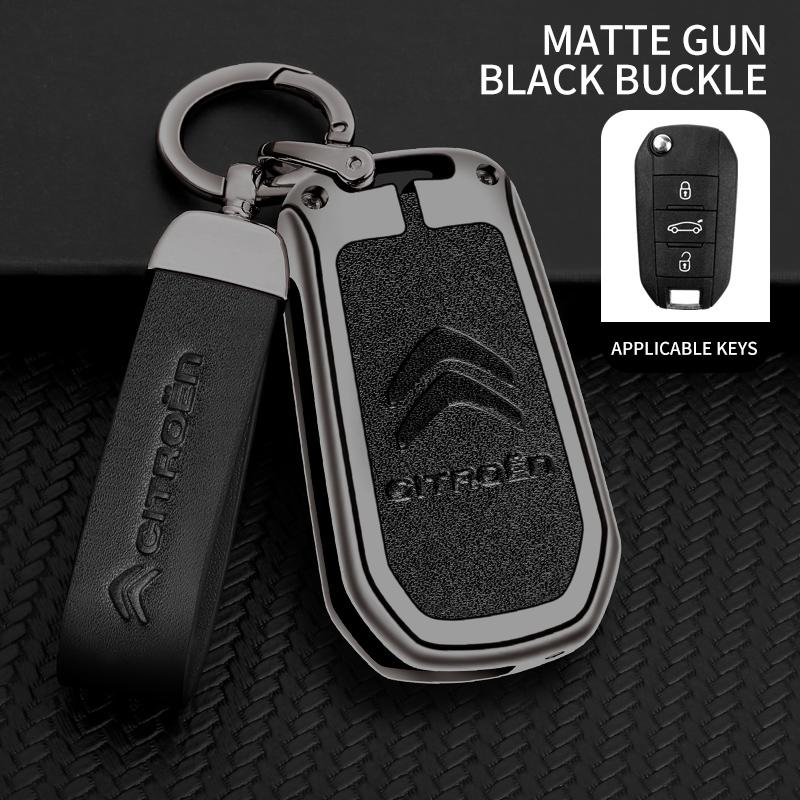 AEQ4 Zinc Alloy Leather Car Flip Key Case Cover Holder Shell Kerring For Citroen C3 C4 CACTUS C6 C8 Auto Key Protector Accessories