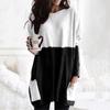 Women Tops Round Neck Long Sleeve Color Block Pullover Tops with Pockets Loose Fit Mid-length Shirt Daily Wear