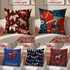 Dala Horse Print Pillow Case Anti-dustmite Pillowcase Invisible Zipper Silky Short Plush Sofa Cushion Cover