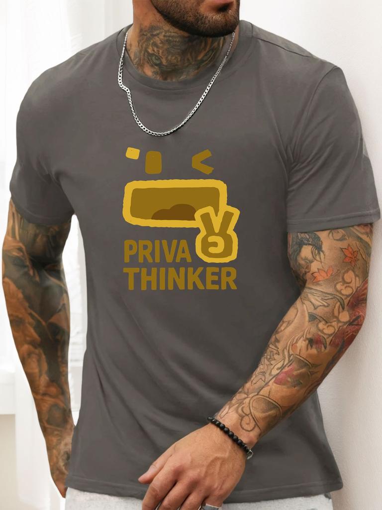 Футболка с коротким рукавом PRIVA THINKER Мужская 100% Хлопок С рисунком Летняя С круглым вырезом Дышащая Повседневная Модная Крутая Футболка