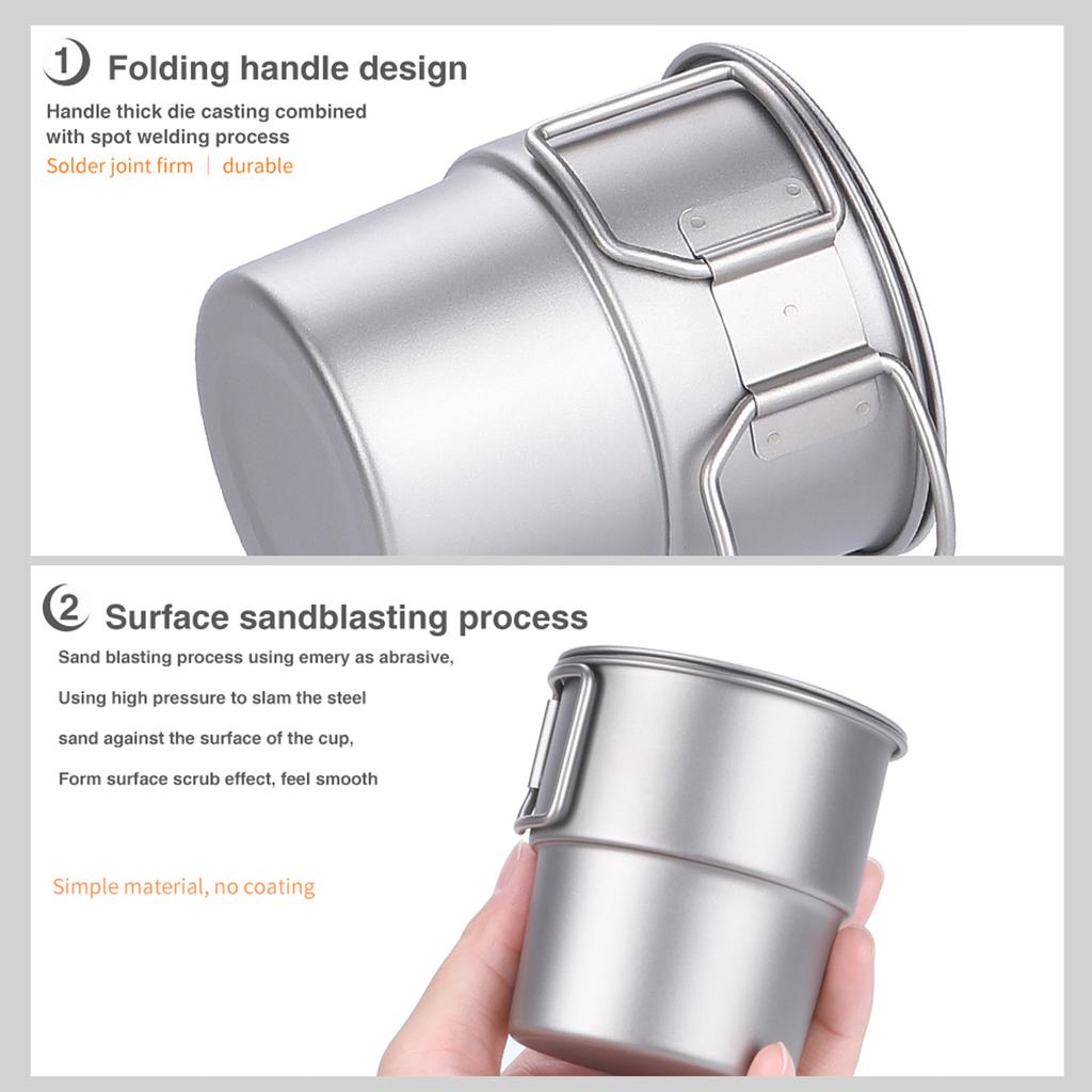 Stackable Coffee Mugs Titanium Camping Cups 300ml Foldable Handle Outdoor Coffee Mugs Reusable