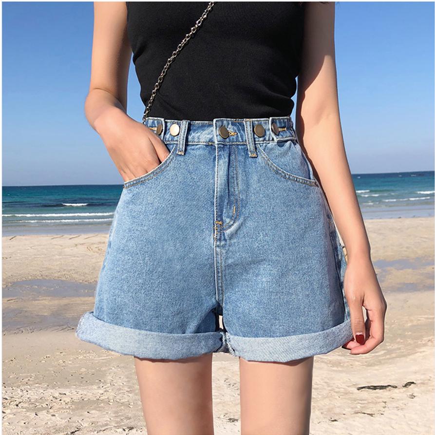 Летние женские джинсовые шорты, классические винтажные повседневные джинсы с высокой талией, женские шорты, брюки