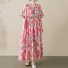 Short Sleeve Plus Size Cotton Vintage Floral New In Dresses for Women Casual Loose Long Summer Dress
