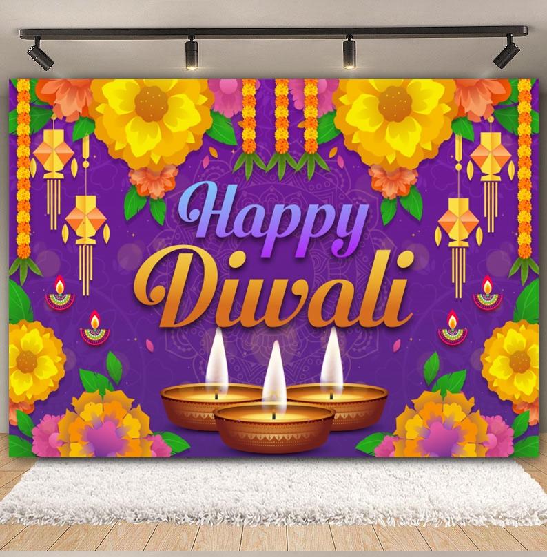 Happy Diwali Photography Backdrop Indian Diwali Tradition Deepavali Candle Marigold Wedding Birthday Background Photo Studio