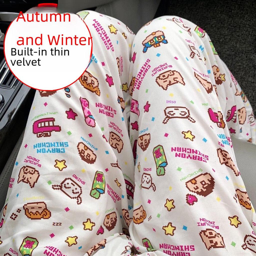 Женская теплая флисовая пижама прямого покроя: Осенне-зимние повседневные брюки для прогулок и ношения на открытом воздухе