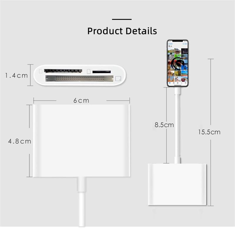 Освещение 3 в 1 для устройства чтения карт TF/SD/CF для iPhone iOS 13 14 15 16 17 OTG адаптер для карты памяти камеры