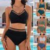 2 шт./комплект женский летний комплект бикини с V-образным вырезом бюстгальтер на бретелях с высокой талией и шнурком по бокам