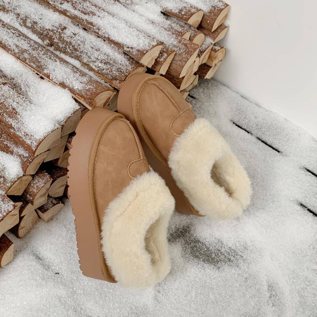 Кожаная поверхность на толстой подошве теплые зимние сапоги женская обувь обувь Мао Мао 2025 новая зимняя бархатная утолщенная хлопковая обувь-хлебцы женская