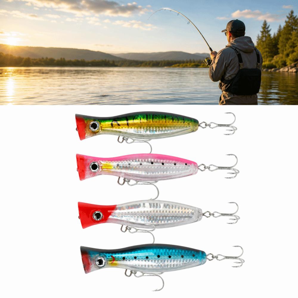 4PCS with 3D Eyes Top Water Popper Lure 12cm 43g Large Popper Seal Lure Freshwater Fishing