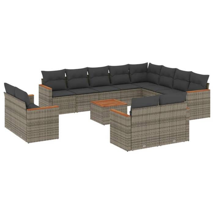 VidaXL Salon de Jardin avec Coussins 13 pcs, Canapés de Terrasse, Ensemble de Meubles de Patio, Mobilier d'Extérieur, Gris 3258924