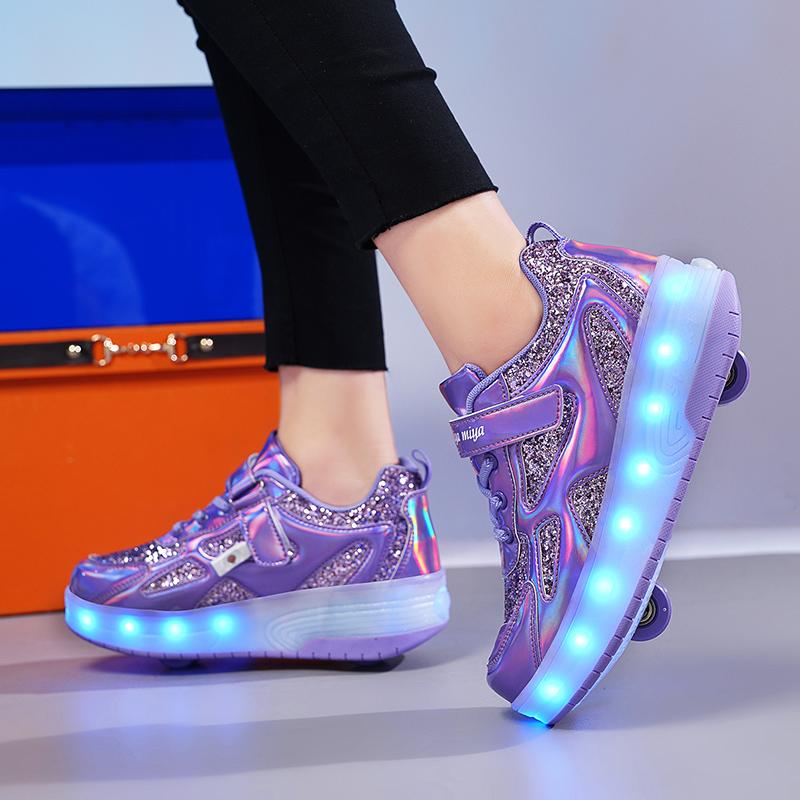 TUINANLE Детские туфли для мальчиков и девочек с мигающими роликовыми коньками, детская обувь со светодиодной подсветкой, светящиеся колеса
