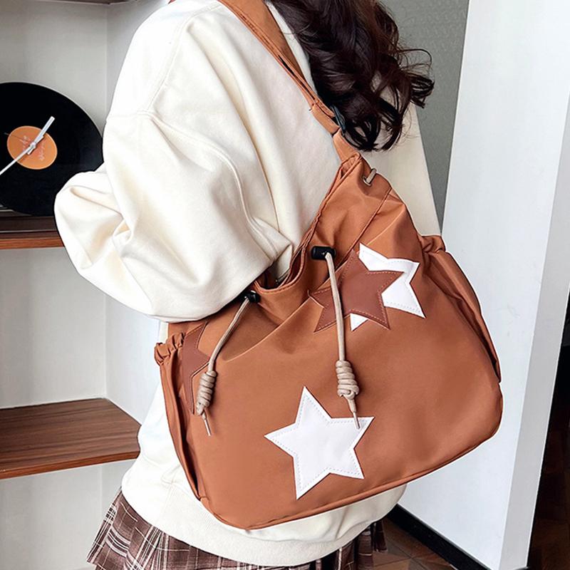 Women Star Nylon Shoulder Bag Drawstring Crossbody Bag Large Capacity Casual Satchel Student Travel Bag