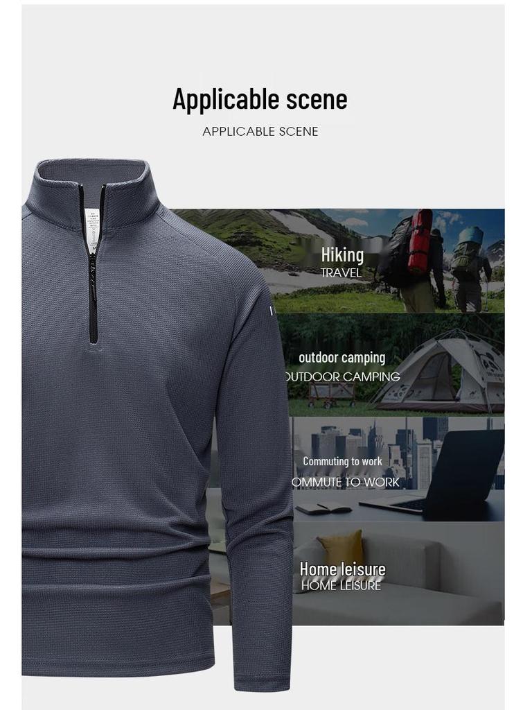 Мужская быстросохнущая эластичная футболка с длинным рукавом - Зимний базовый слой из флиса с начесом для пеших походов