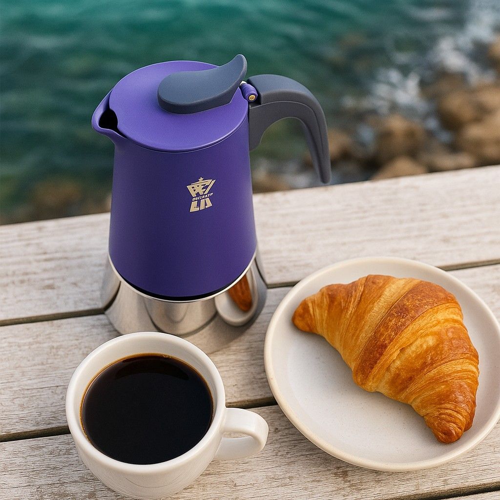 Cafetière italienne - PEZZETTI - STEELEXPRESS - Acier inoxydable - 4 tasses - Tous feux dont induction - Bleu Indigo