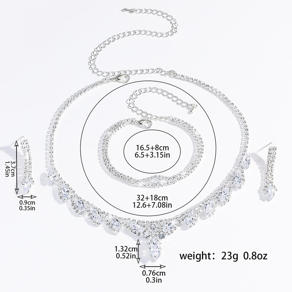 4 шт. Модный микроинкрустированный медный циркон Лепесток Ожерелье Серьги Браслет Набор цирконов Свадебный банкет Вечеринка Праздничный подарок-808453