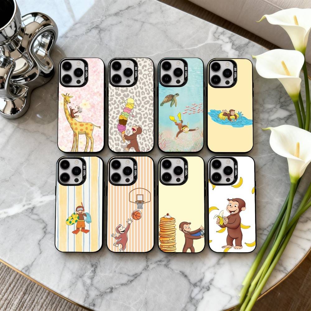 M-Mokey C-Curious-S G-Georges Чехол для телефона Для iPhone17,16,15,14,13,12,11 Plus,Pro Max Черный Конфетный серебристый чехол для телефона
