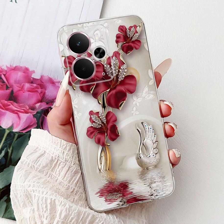 Чехол для Realme 14 5G Чехол-бампер Realme 14T RMX5078 RMX5075 Ударопрочный Силиконовый Мягкий ТПУ Цветочный Бампер Для Realme14 14 T Корпуса Телефона