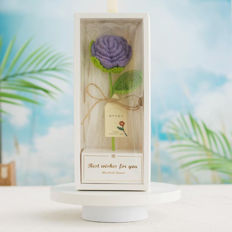 1 шт. готовая шерстяная ручная вязаная роза искусственный цветок подарочный букет с коробкой, для украшения дома, подарки для праздничной вечеринки, подарки на Хэллоуин и Рождество