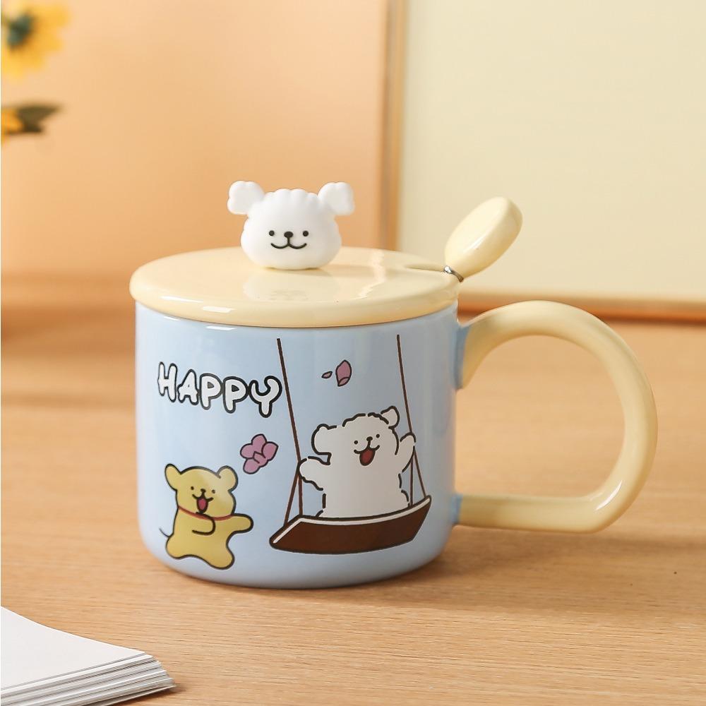 Cute Puppy Mug Cartoon Ceramic Cup with Lid High Value Water Cup Couple Home Large Capacity Breakfast Cup
