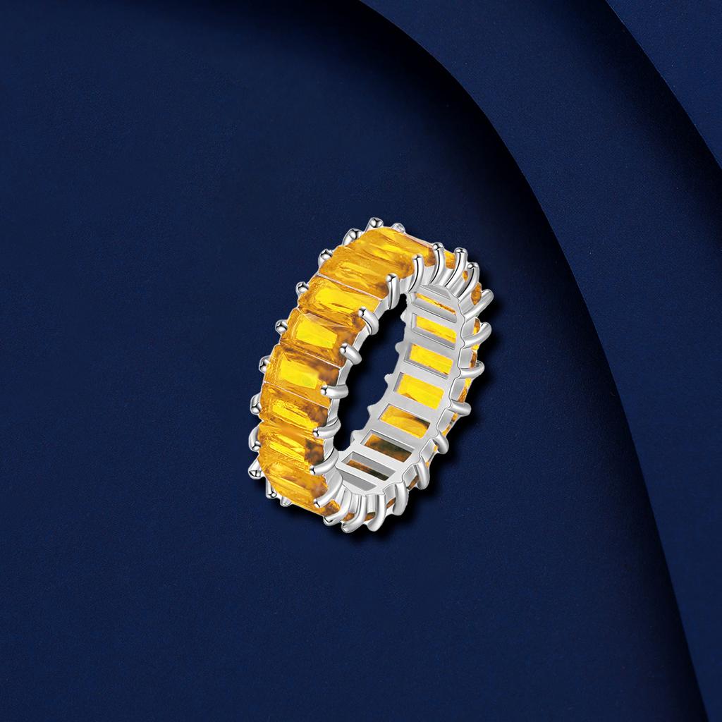 Fashion Rectangular Ring Hip-hop Colored Cubic Zirconia Universal Ring For Men And Women