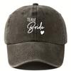 MenS Navy Blue Baseball Cap with Team Bride  Heart Design  Adjustable Polyester Sports Style Perfect for Outdoor Activit