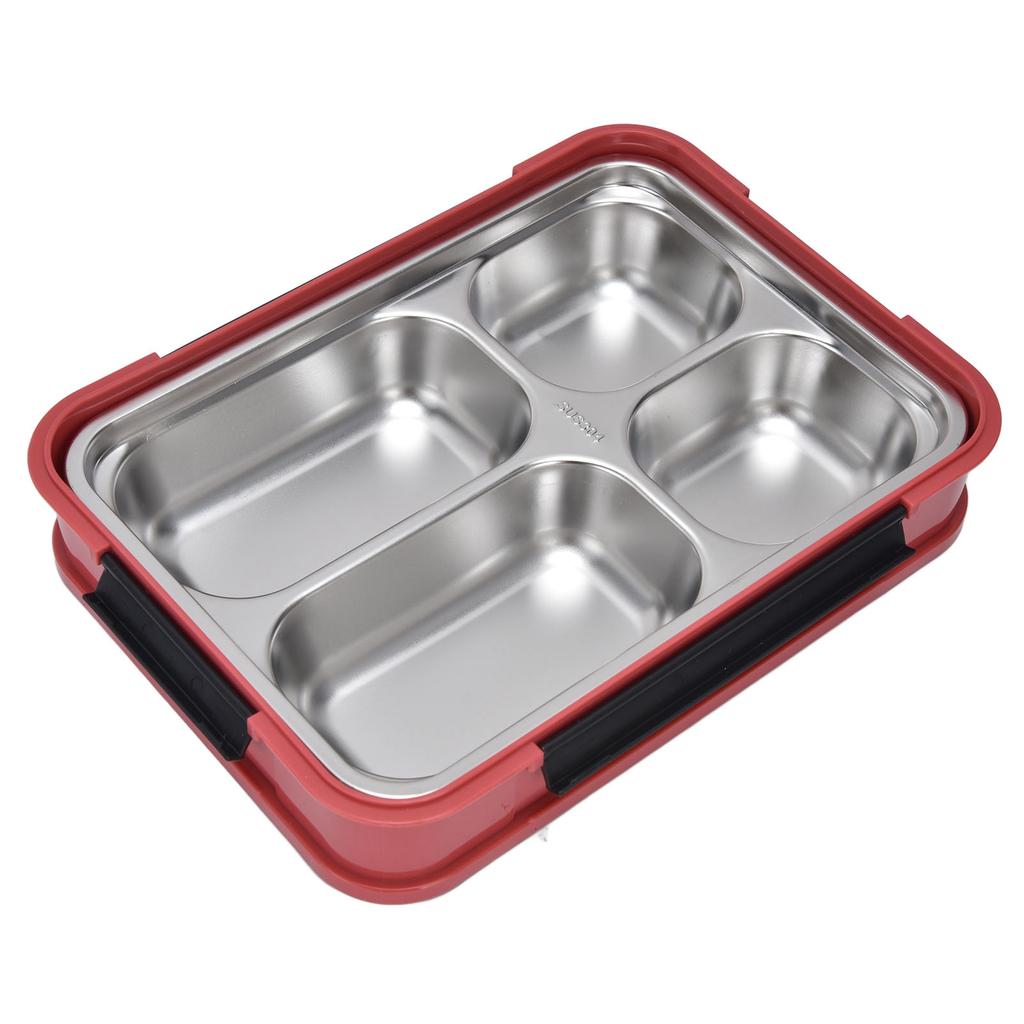 Multifunctional Stainless Steel Divided Dinner Tray Food Plate for Students School CanteenHawthorn Red (4 Compartments )