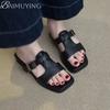 Women Flats Square Toe Slippers Summer Sandals New Casual 2025 Trend Slingback Shoes Walking Woman Flip Flops Sandalias
